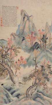 Hojas rojas de Shitao en otoño chino antiguo Pinturas al óleo